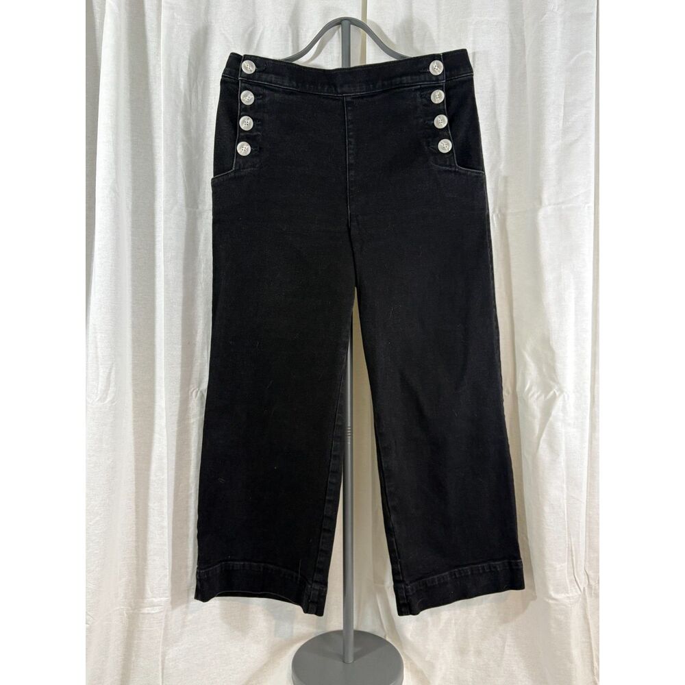 LOFT High Waist Wide Leg Sailor Jeans Black Size 32/14 Pearl Side Buttons